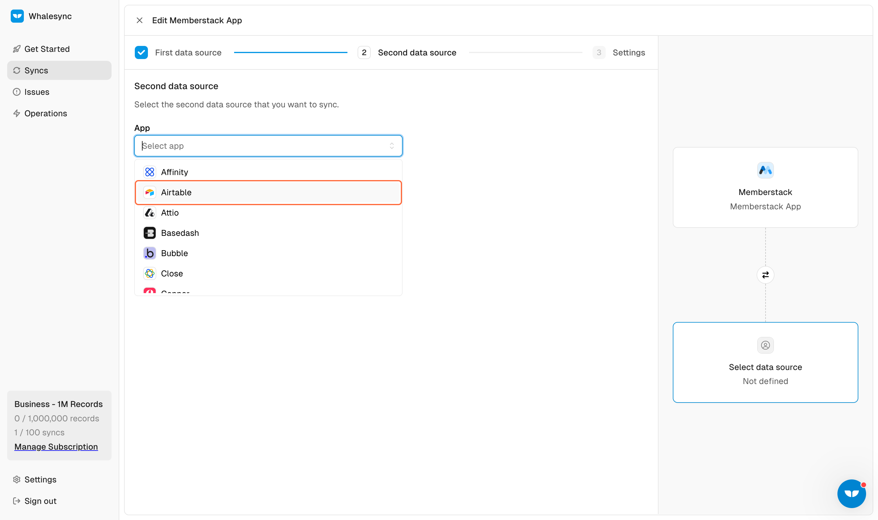 6. Choose Airtable as your second data source