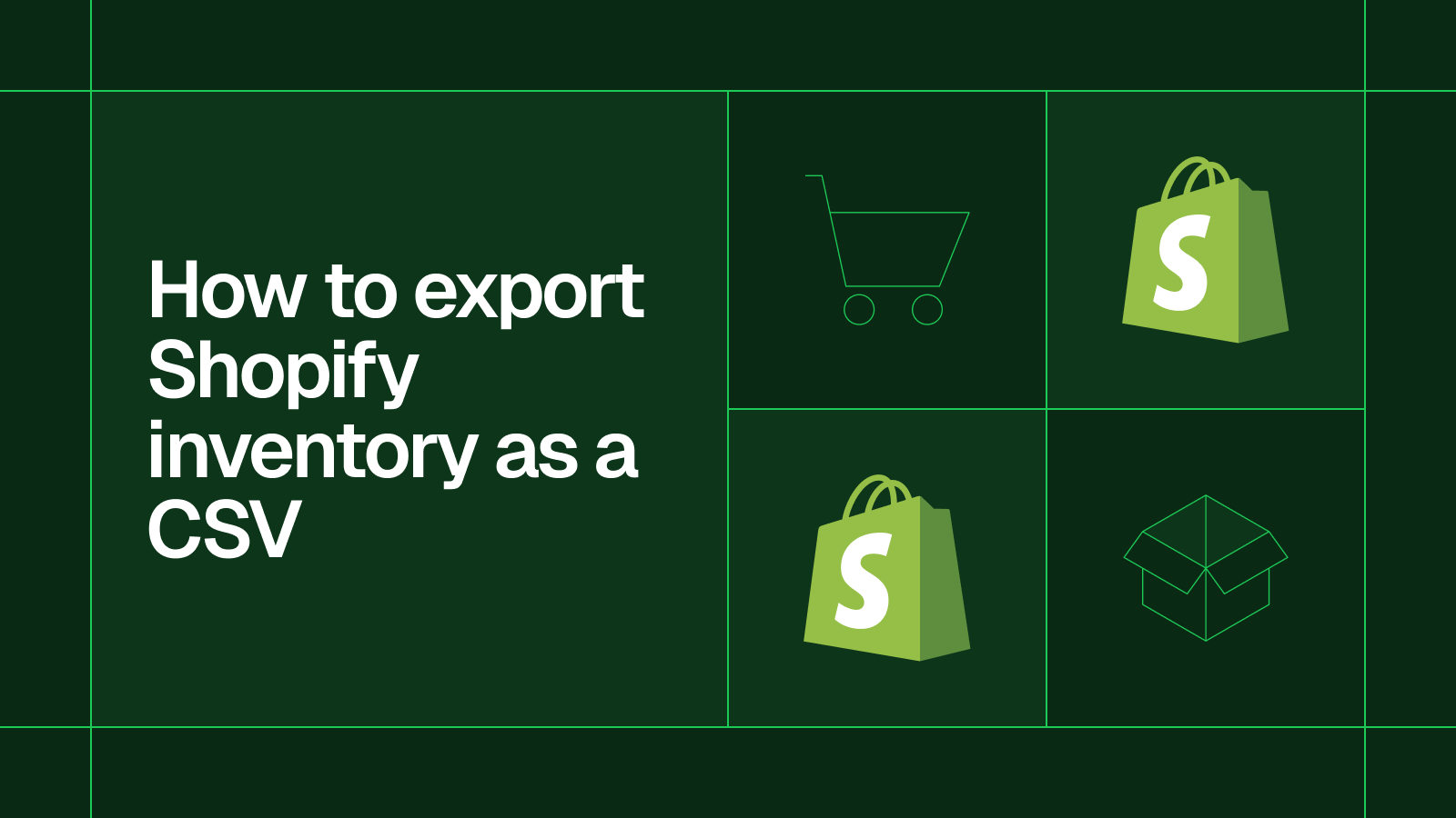 Title card reading 'How to export Shopify inventory as a CSV' with the Shopify logo