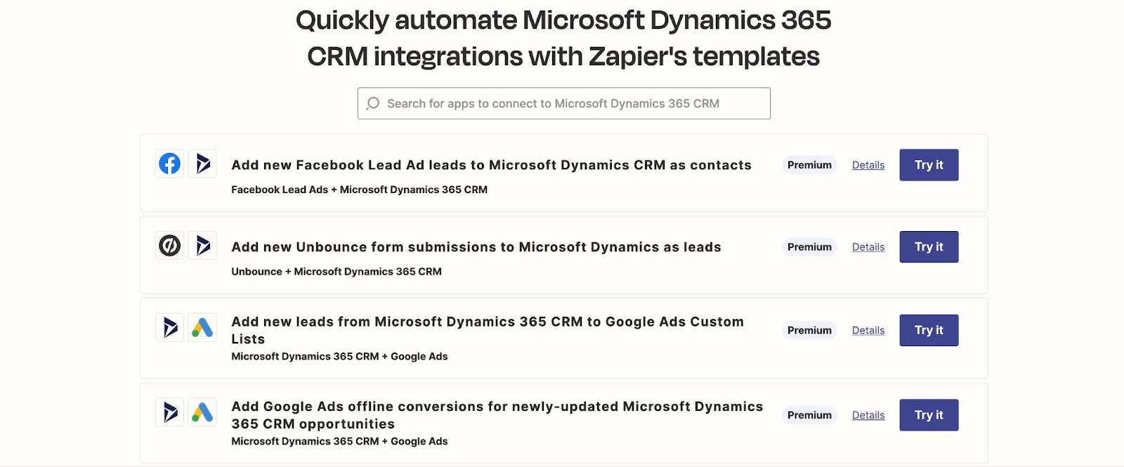 Zapier templates for automating Microsoft Dynamics 365 CRM integrations