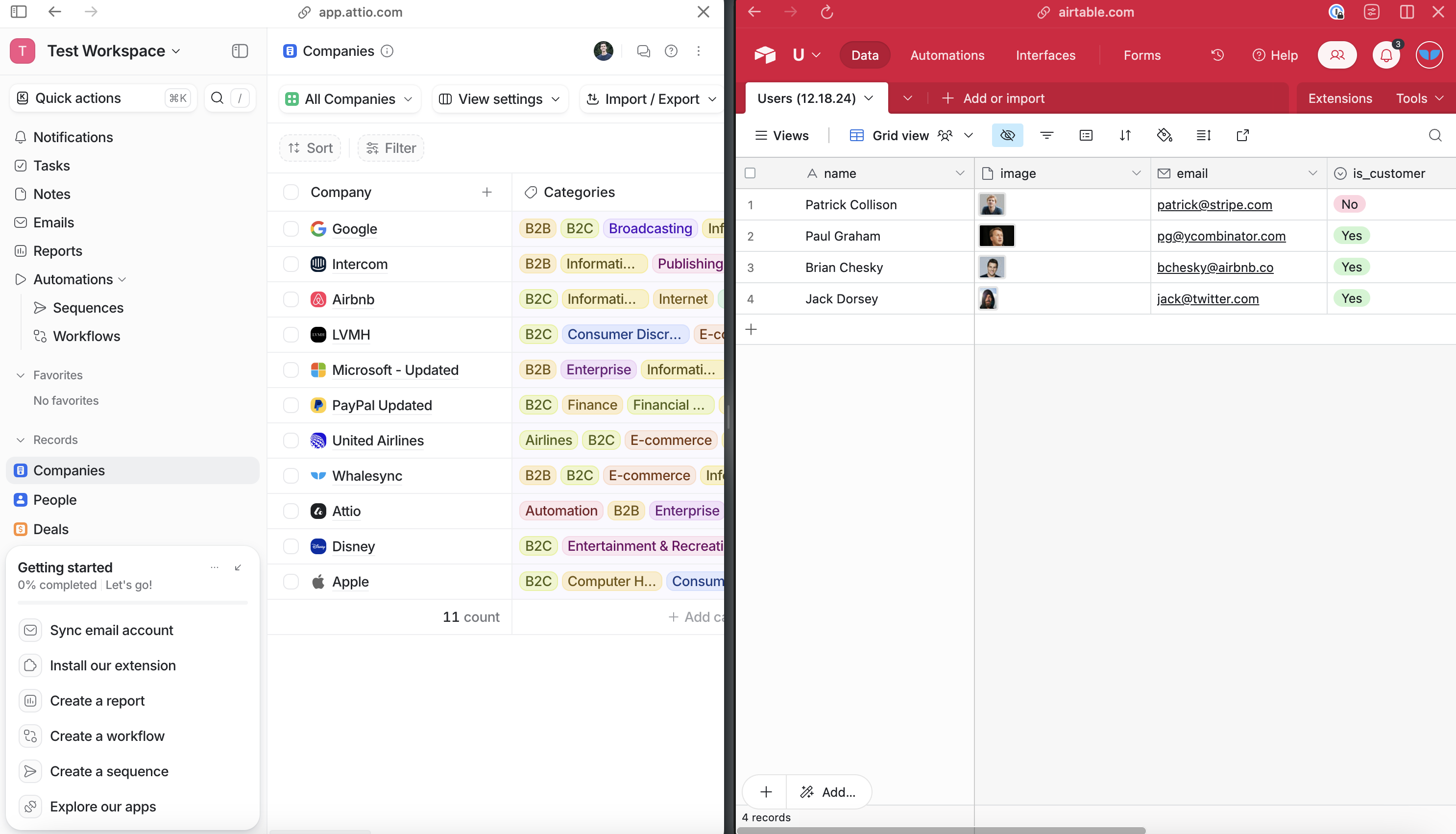 Attio and Airtable side-by-side