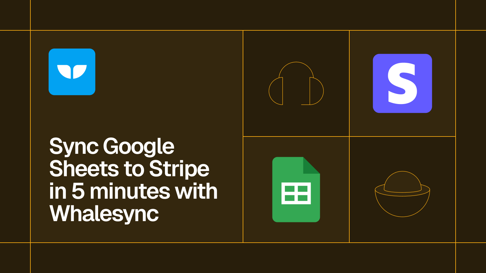 Title card reading 'Sync Google Sheets to Stripe in 5 minutes with Whalesync' with the Google Sheets and Stripe logos