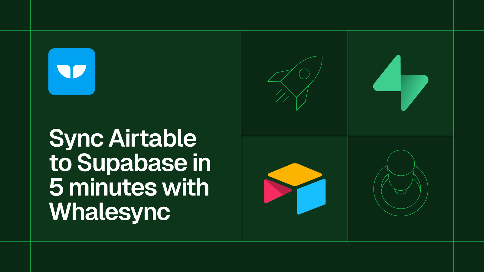 Title card reading 'Sync Airtable to Supabase in 5 minutes with Whalesync' with the Airtable and Supabase logos