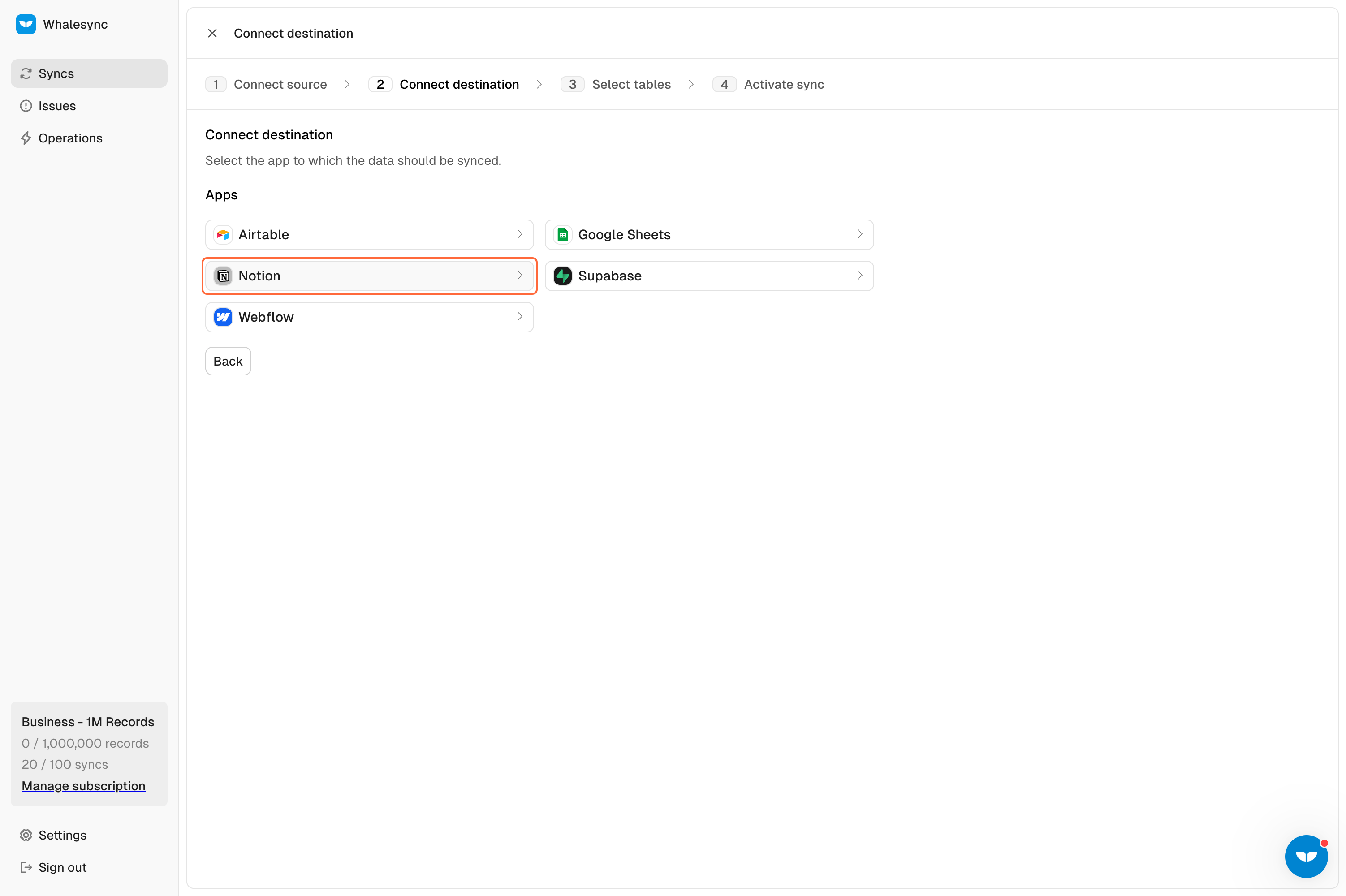 5. Select your destination app - Notion