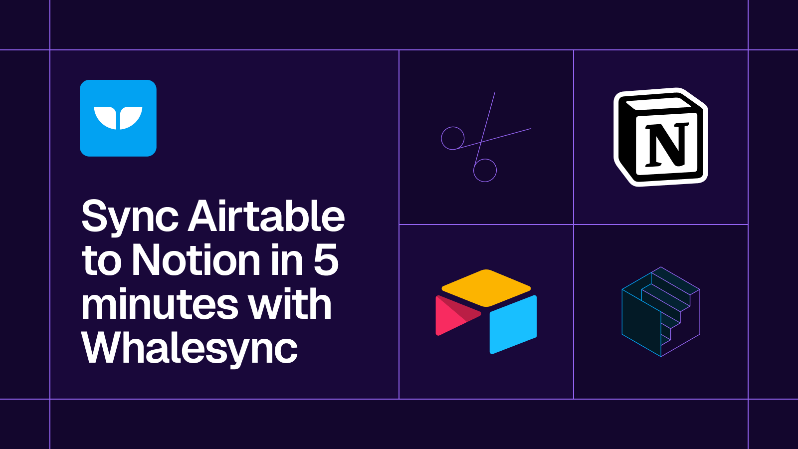 Title card reading 'Sync Airtable to Notion in 5 minutes with Whalesync' with the Airtable and Notion logos