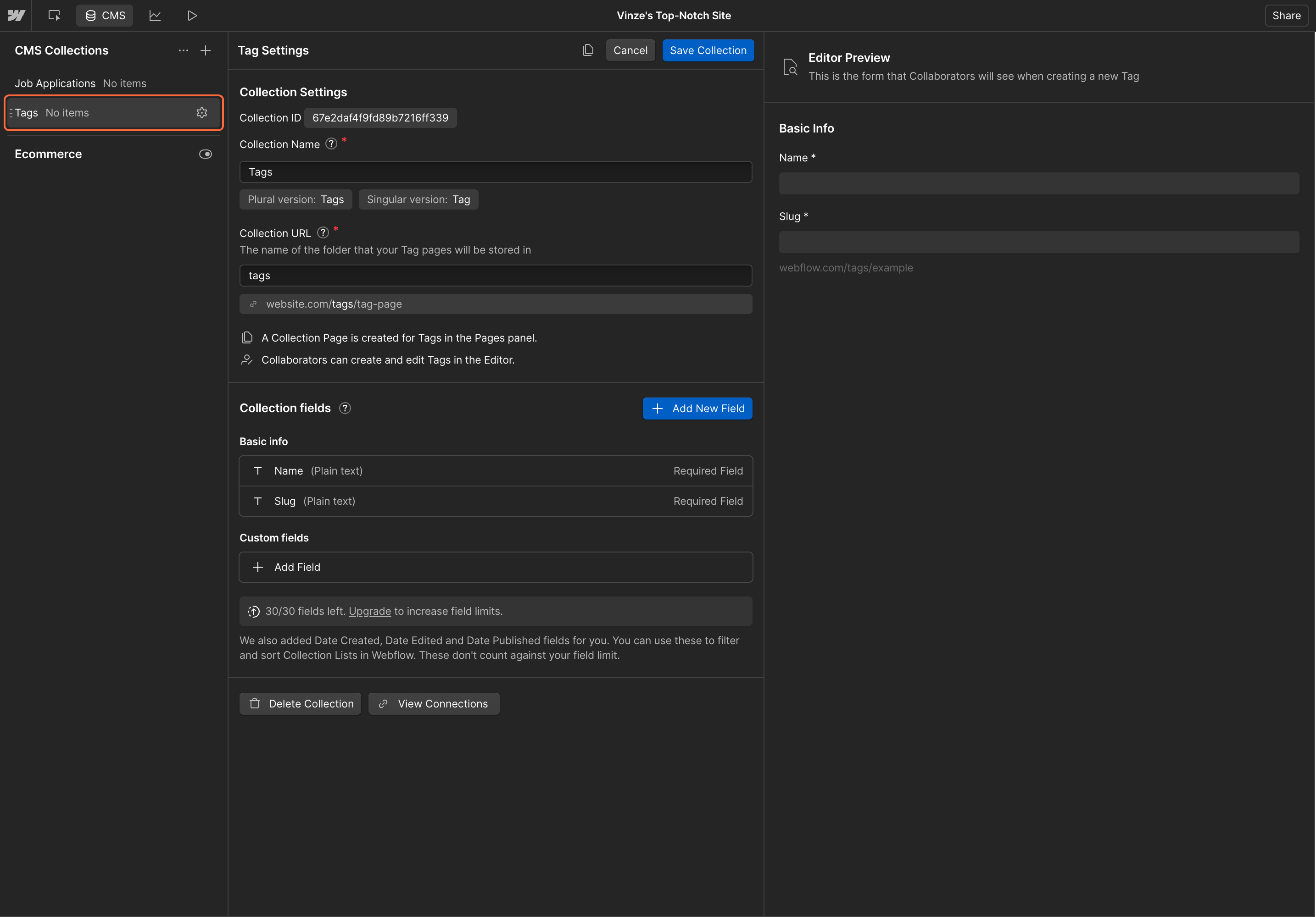 5. Also make sure you create a new collection to reference from