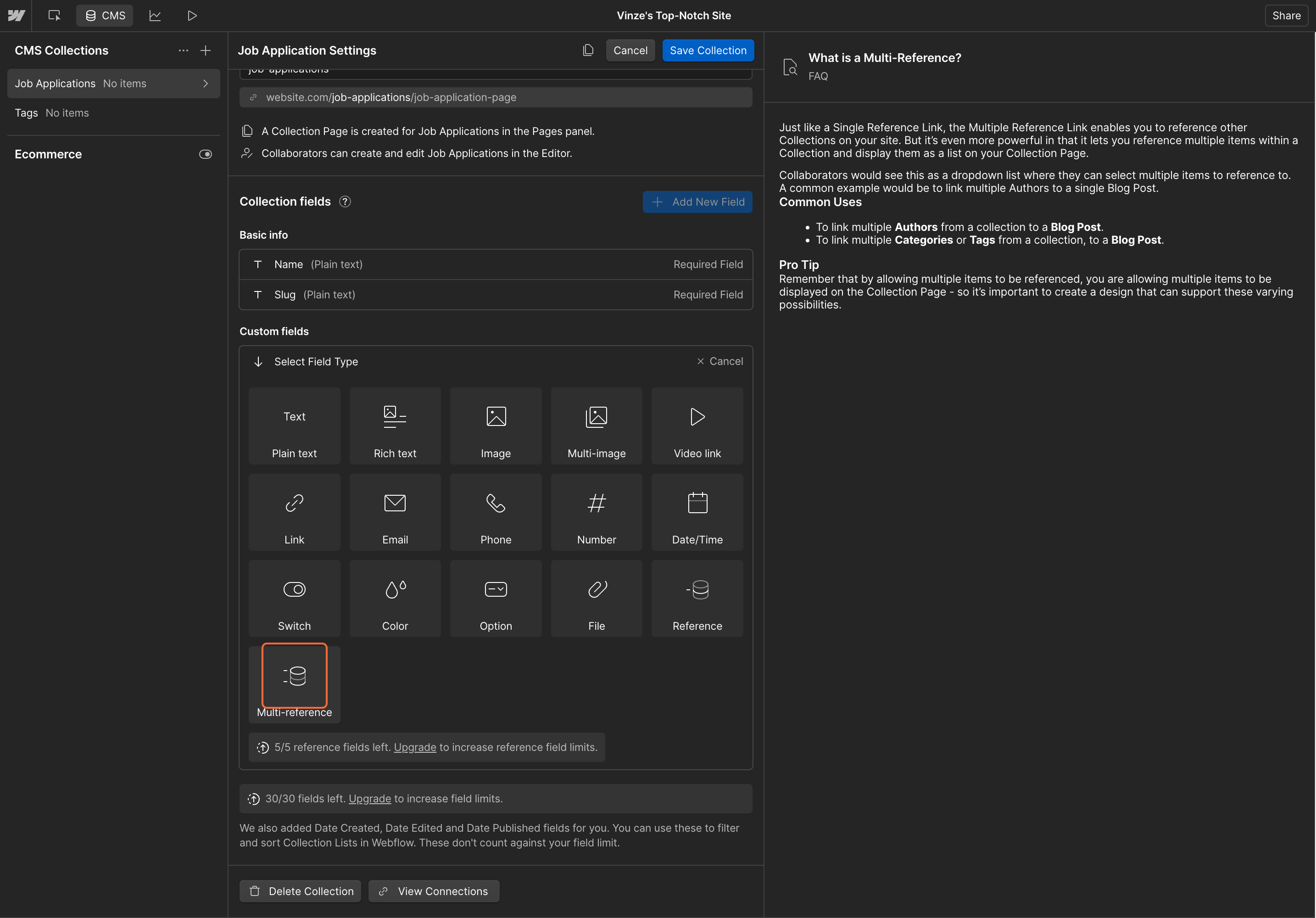 7. Add a new multi-reference field