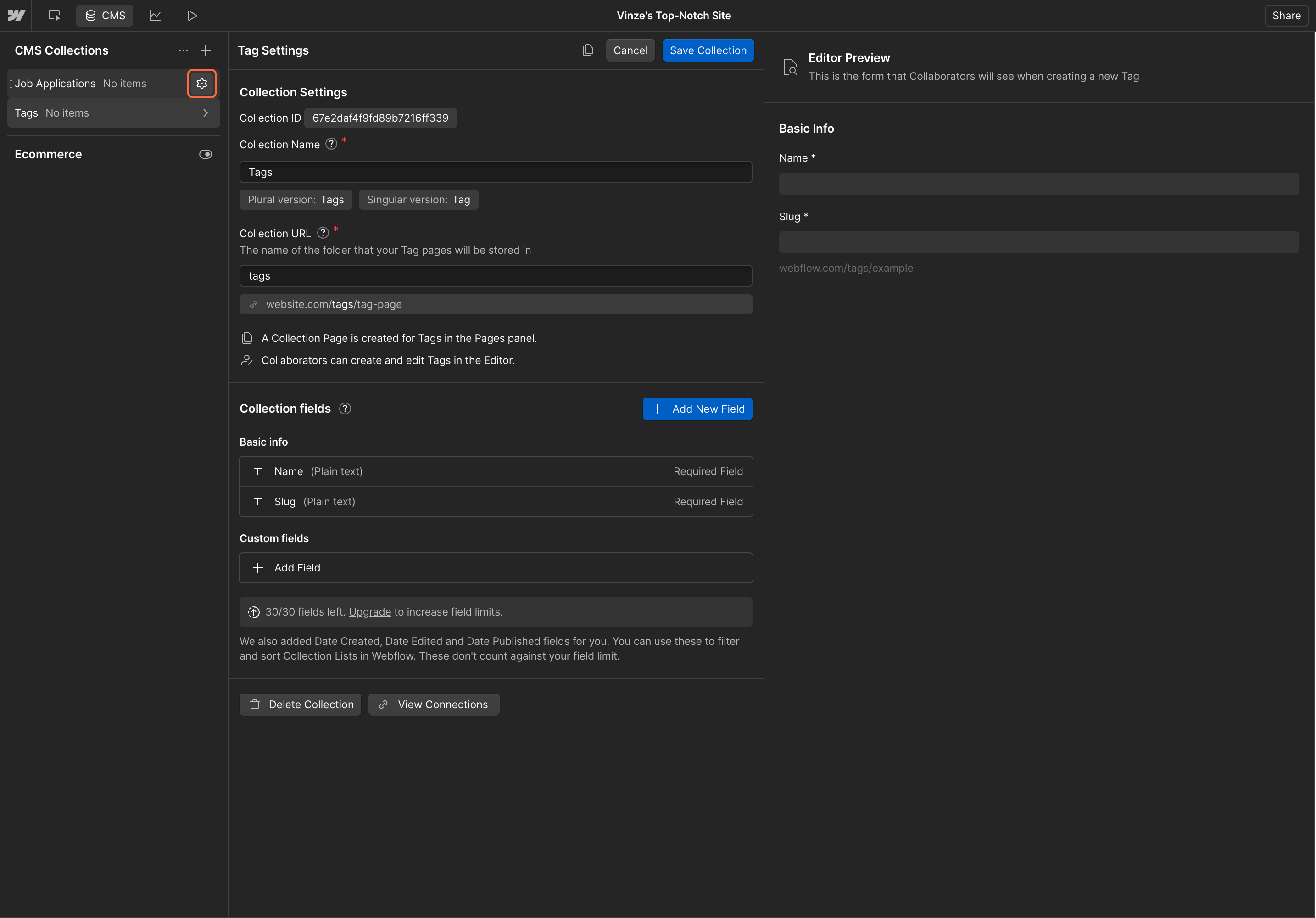 6. Go to your main collection’s settings