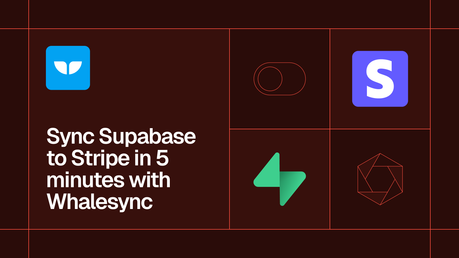 Title card reading 'Sync Supabase to Stripe in 5 minutes with Whalesync' with the Supabase and Stripe logos