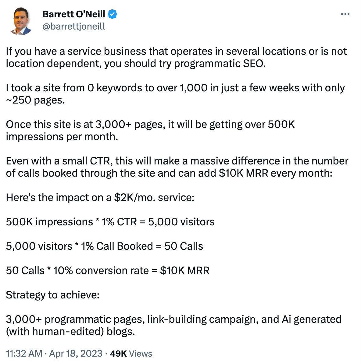 Barrett’s tweet about programmatic SEO