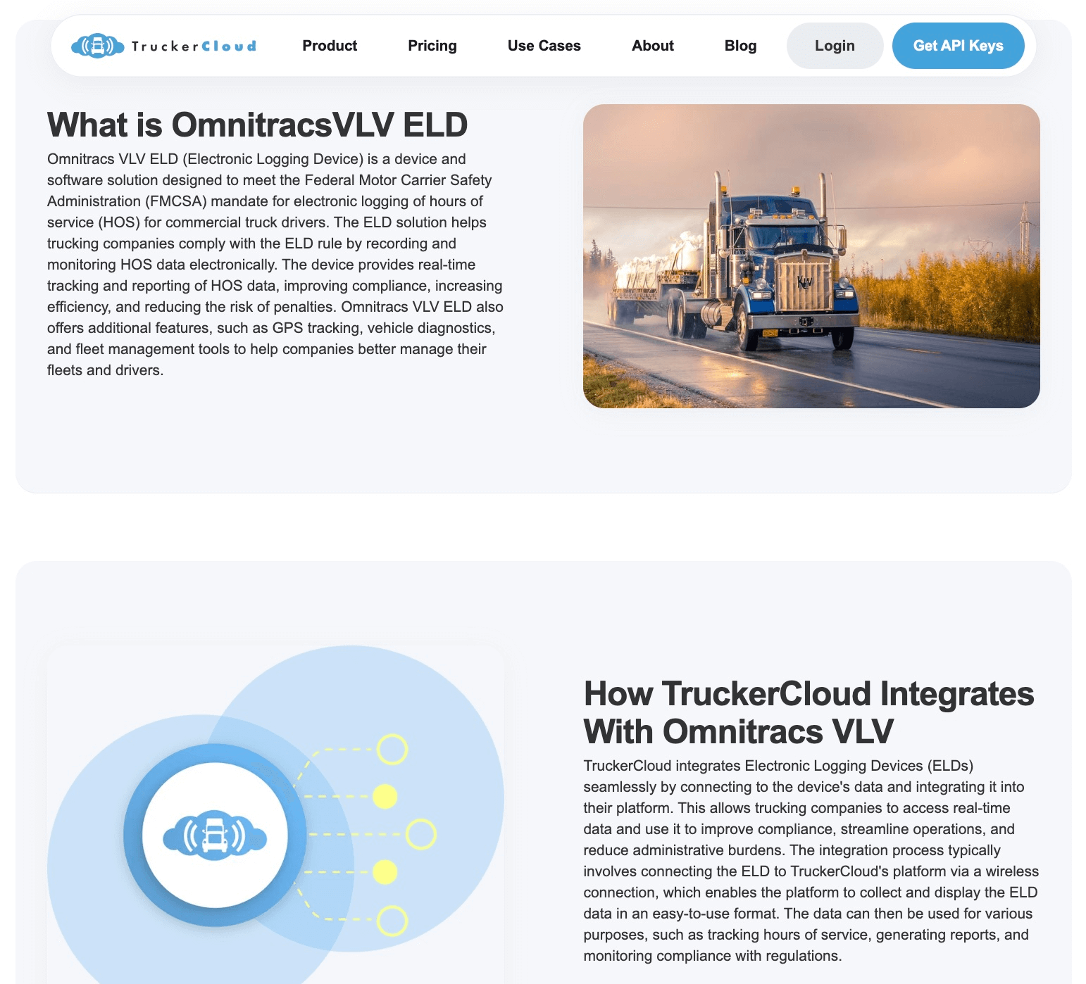 TruckerCloud’s “OmnitracsVLV ELD” programmatically-created page.