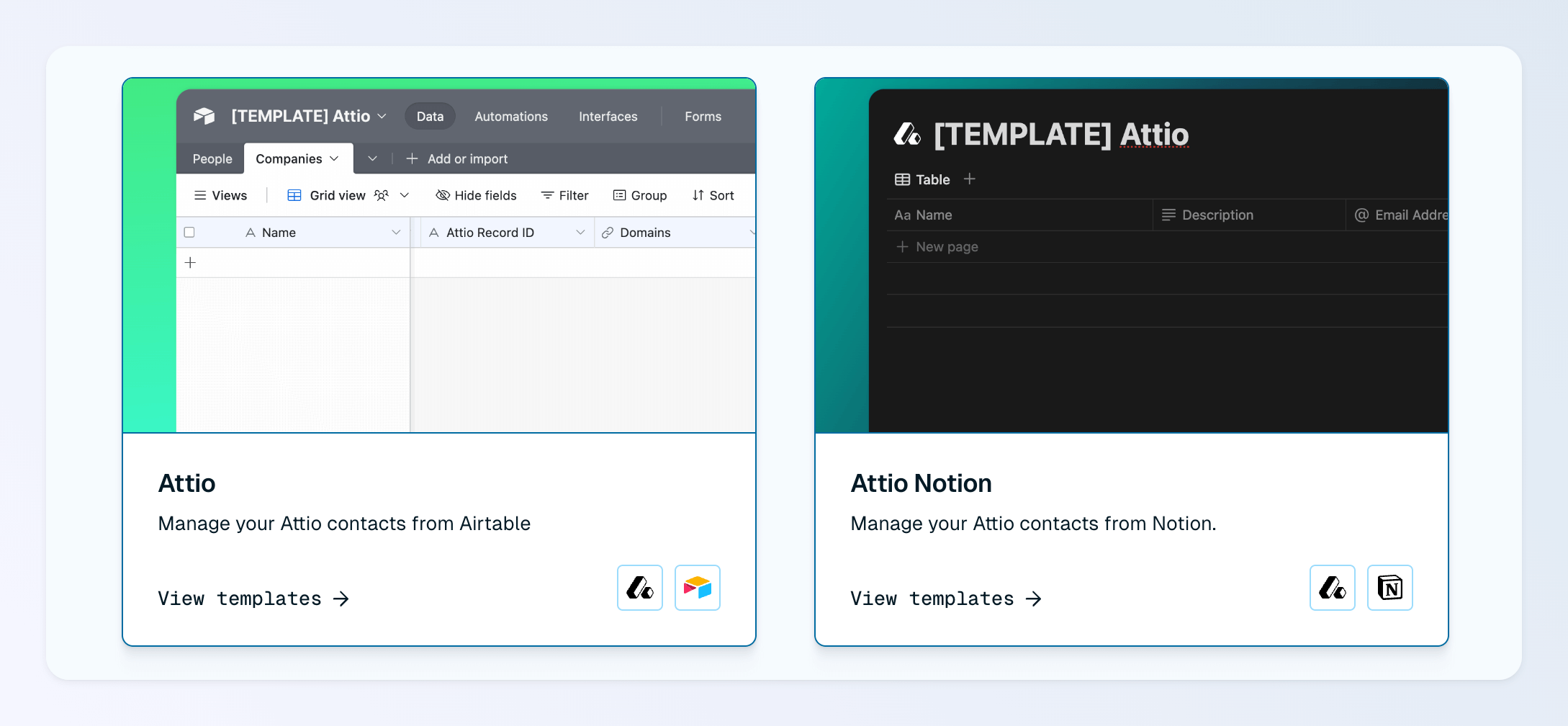 Whalesync Attio templates for managing Attio contacts from Airtable and Notion
