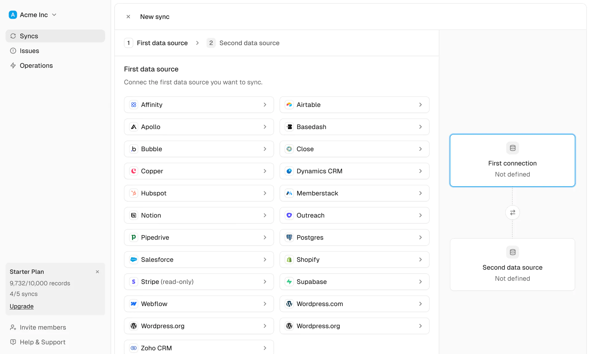 New sync page in Whalesync